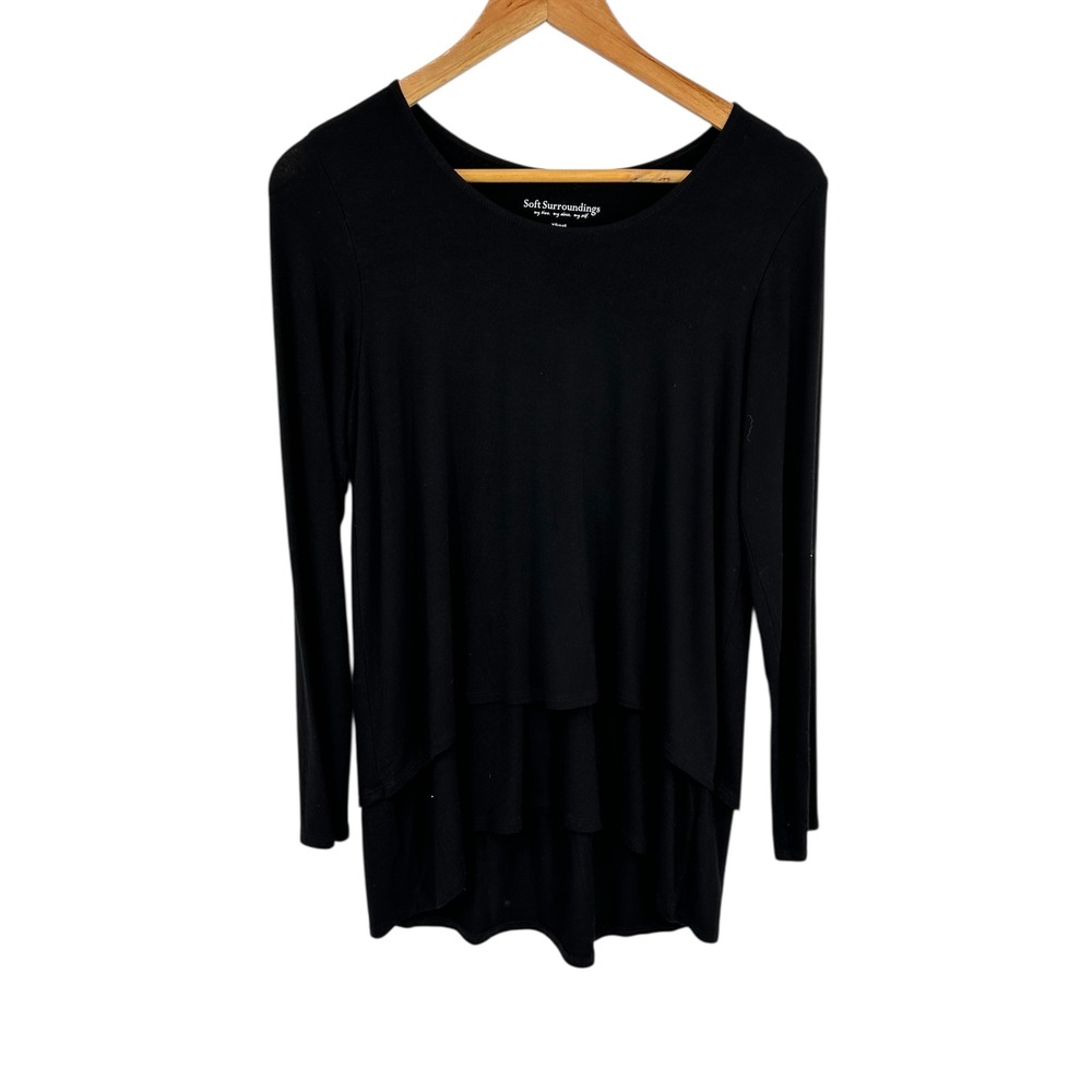 Soft Surroundings Black Long Sleeve High Low Layered Tunic Top Womens XS